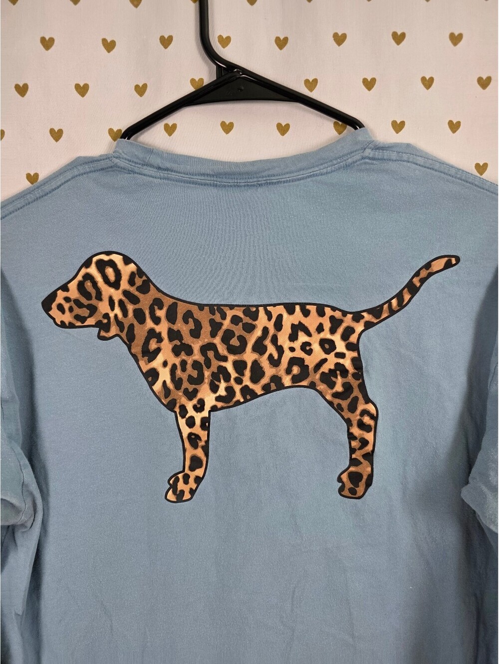 Victorias Secret PINK Blue Leopard Cheetah Dog Long sleeve Pocket Tee Small